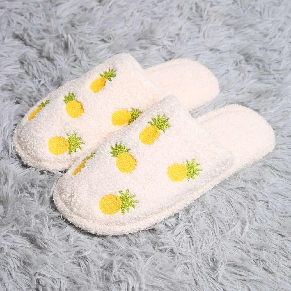 Yellow Pineapple Print Soft Home Indoor Floor Slippers - Jewelry Store by Erik Rayo