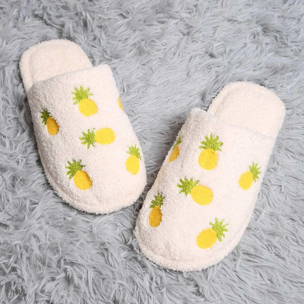 Yellow Pineapple Print Soft Home Indoor Floor Slippers - Jewelry Store by Erik Rayo