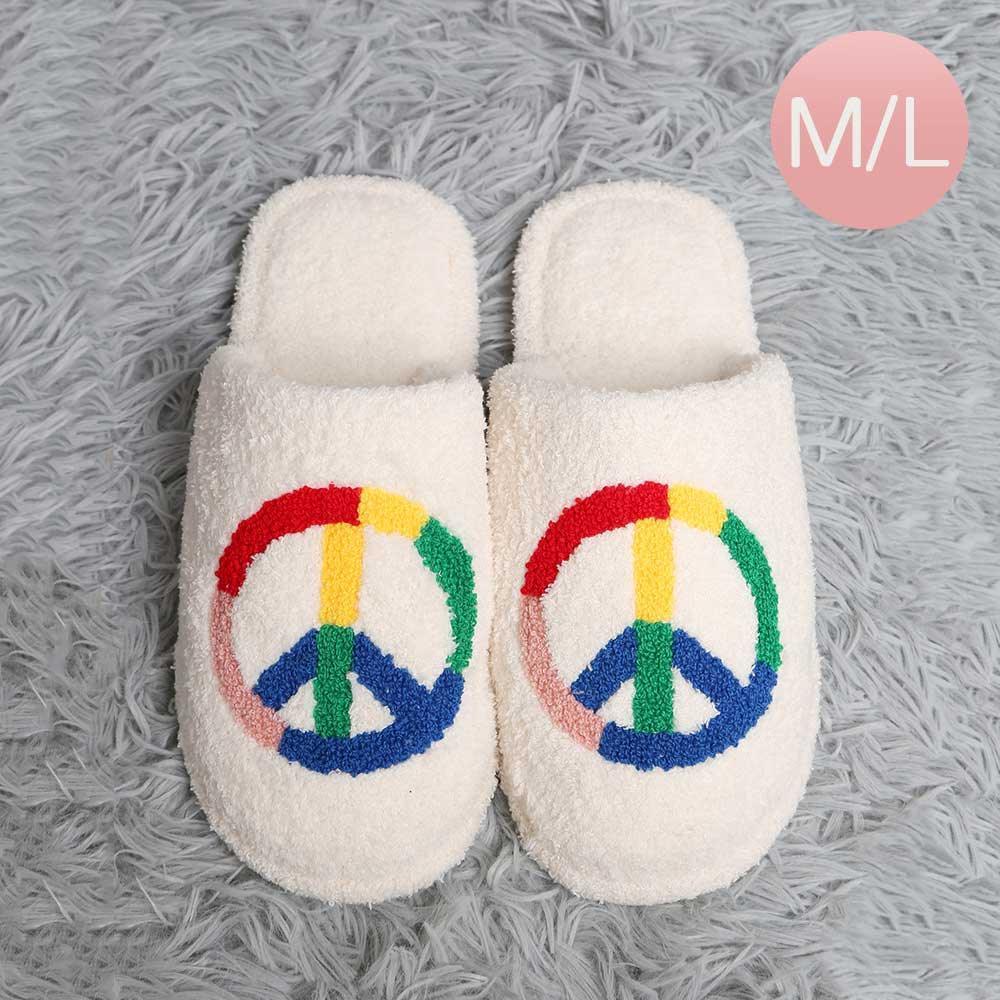 Rainbow Peace Sign Print Soft Home Indoor Floor Slippers - Jewelry Store by Erik Rayo