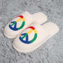 Load image into Gallery viewer, Rainbow Peace Sign Print Soft Home Indoor Floor Slippers
