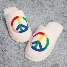Load image into Gallery viewer, Rainbow Peace Sign Print Soft Home Indoor Floor Slippers
