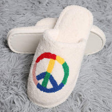 Load image into Gallery viewer, Rainbow Peace Sign Print Soft Home Indoor Floor Slippers

