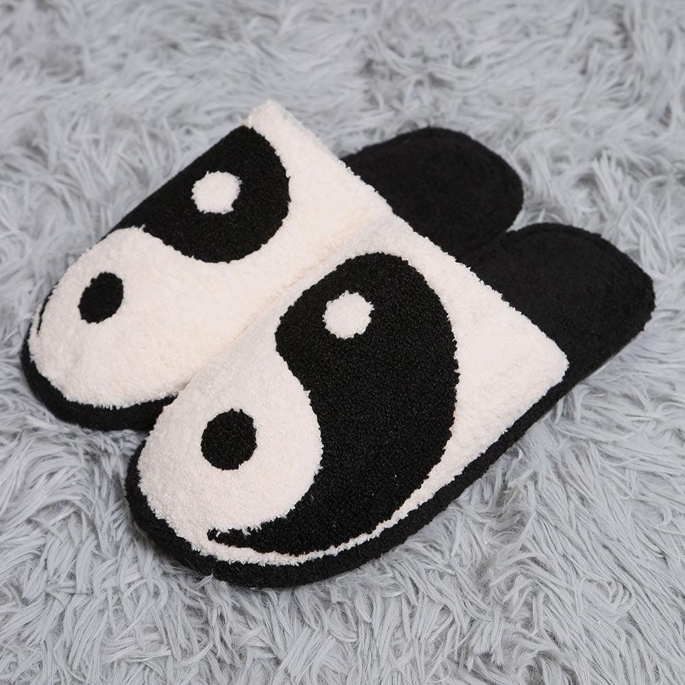 Black Yin Yang Print Soft Home Indoor Floor Slippers - Jewelry Store by Erik Rayo