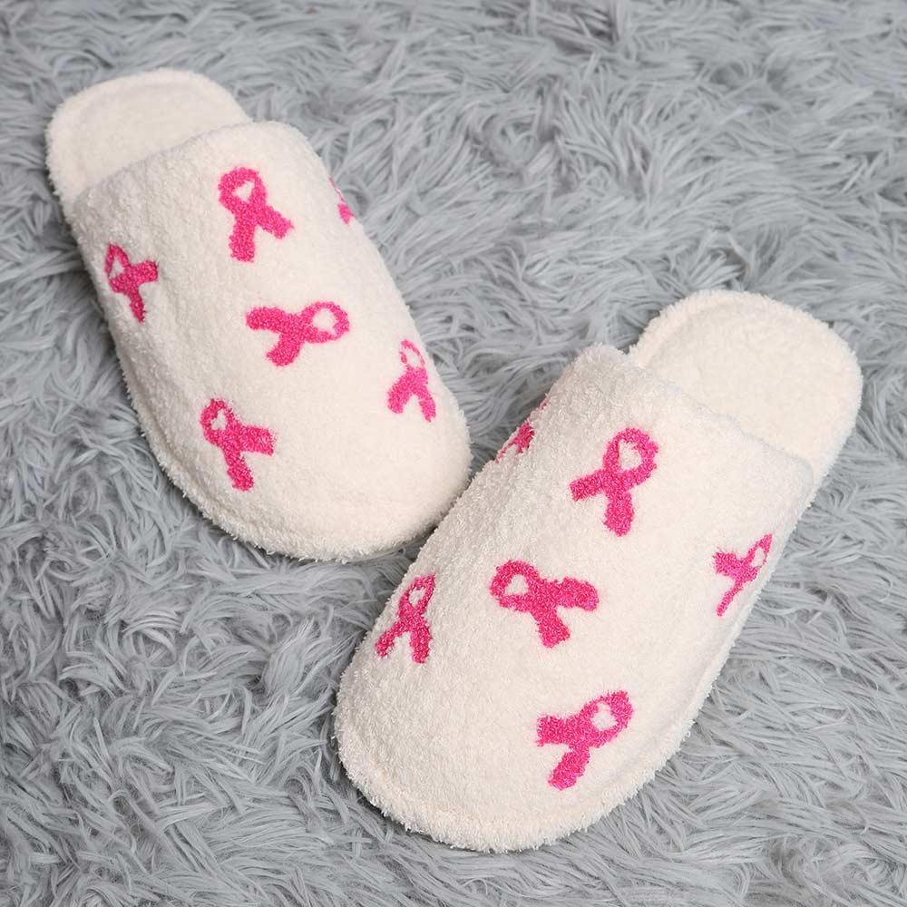 Pink Ribbon Print Soft Home Indoor Floor Slippers - Jewelry Store by Erik Rayo