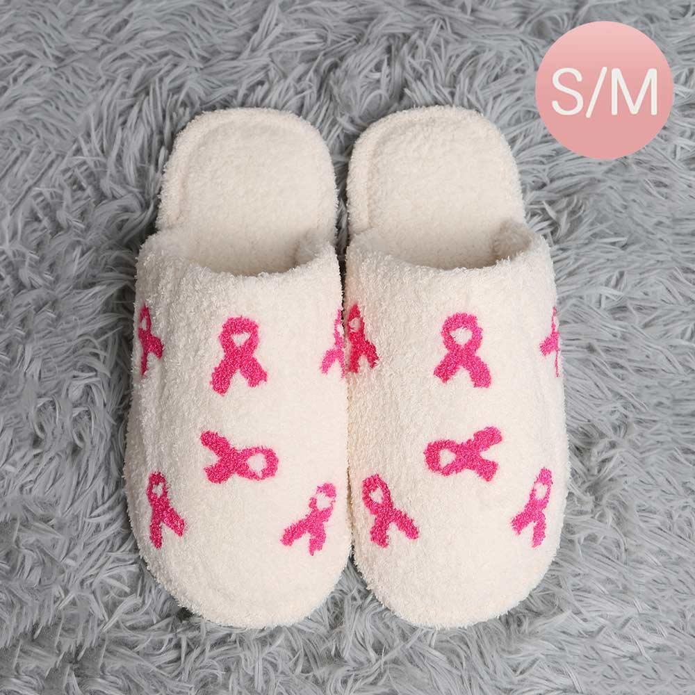 Pink Ribbon Print Soft Home Indoor Floor Slippers - Jewelry Store by Erik Rayo