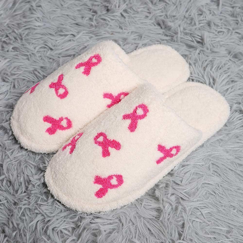 Pink Ribbon Print Soft Home Indoor Floor Slippers - Jewelry Store by Erik Rayo