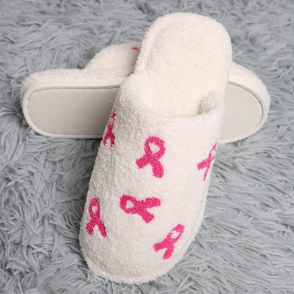 Pink Ribbon Print Soft Home Indoor Floor Slippers - Jewelry Store by Erik Rayo