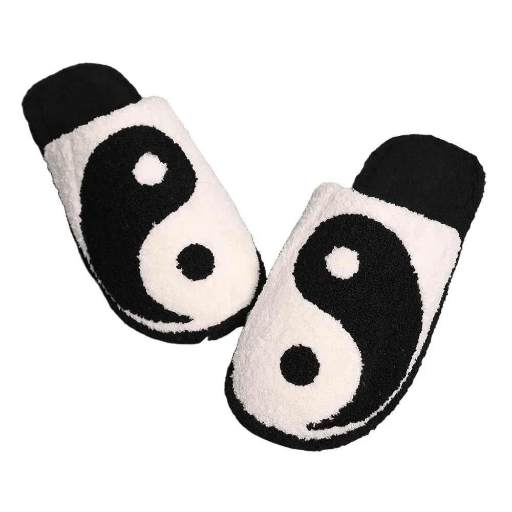 Black Yin Yang Print Soft Home Indoor Floor Slippers - Jewelry Store by Erik Rayo
