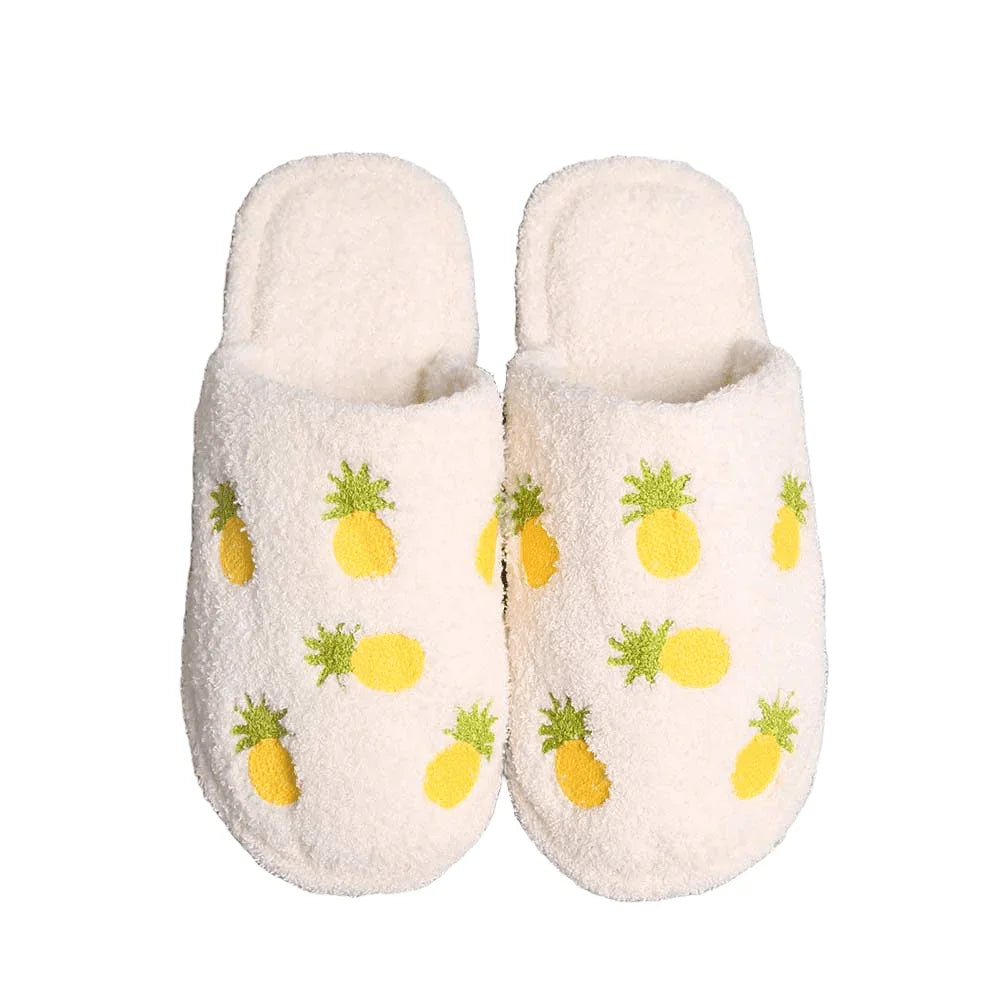 Yellow Pineapple Print Soft Home Indoor Floor Slippers - Jewelry Store by Erik Rayo