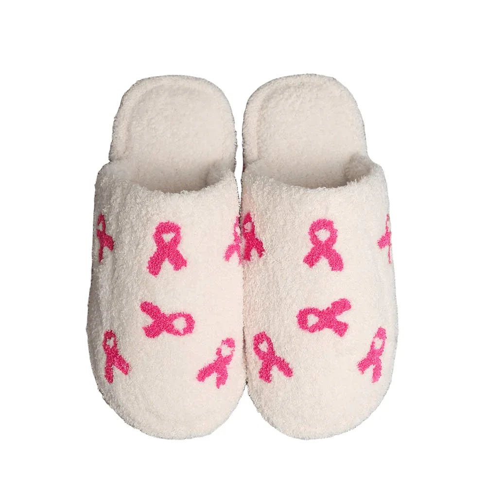 Pink Ribbon Print Soft Home Indoor Floor Slippers - Jewelry Store by Erik Rayo