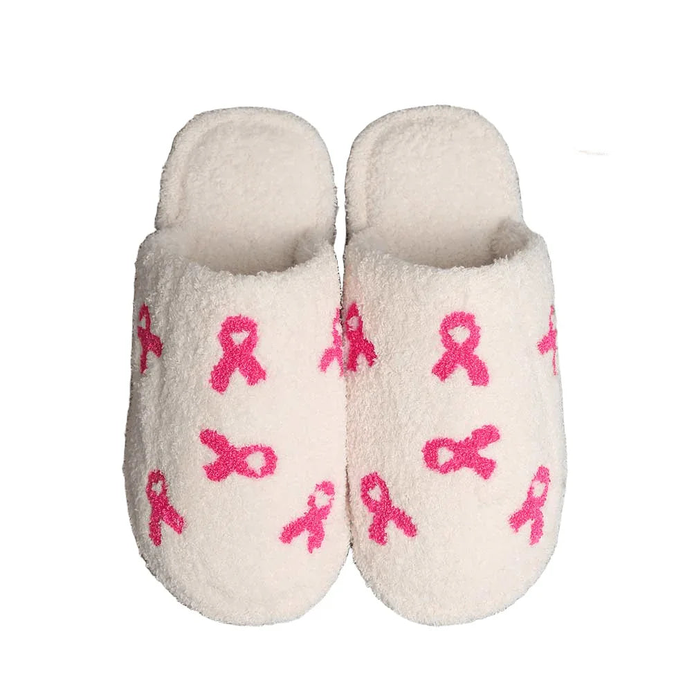 Pink Ribbon Print Soft Home Indoor Floor Slippers - Jewelry Store by Erik Rayo