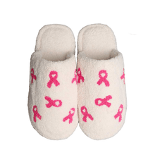 Load image into Gallery viewer, Pink Ribbon Print Soft Home Indoor Floor Slippers
