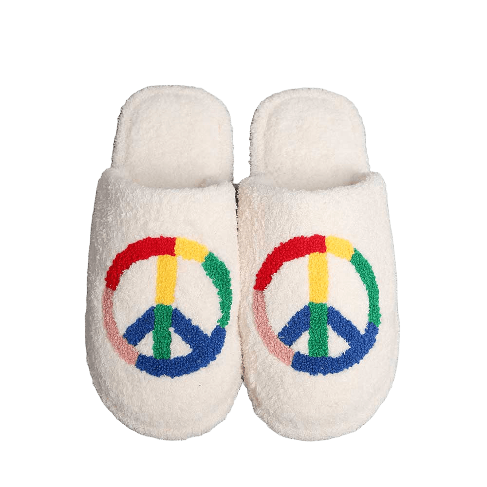 Rainbow Peace Sign Print Soft Home Indoor Floor Slippers