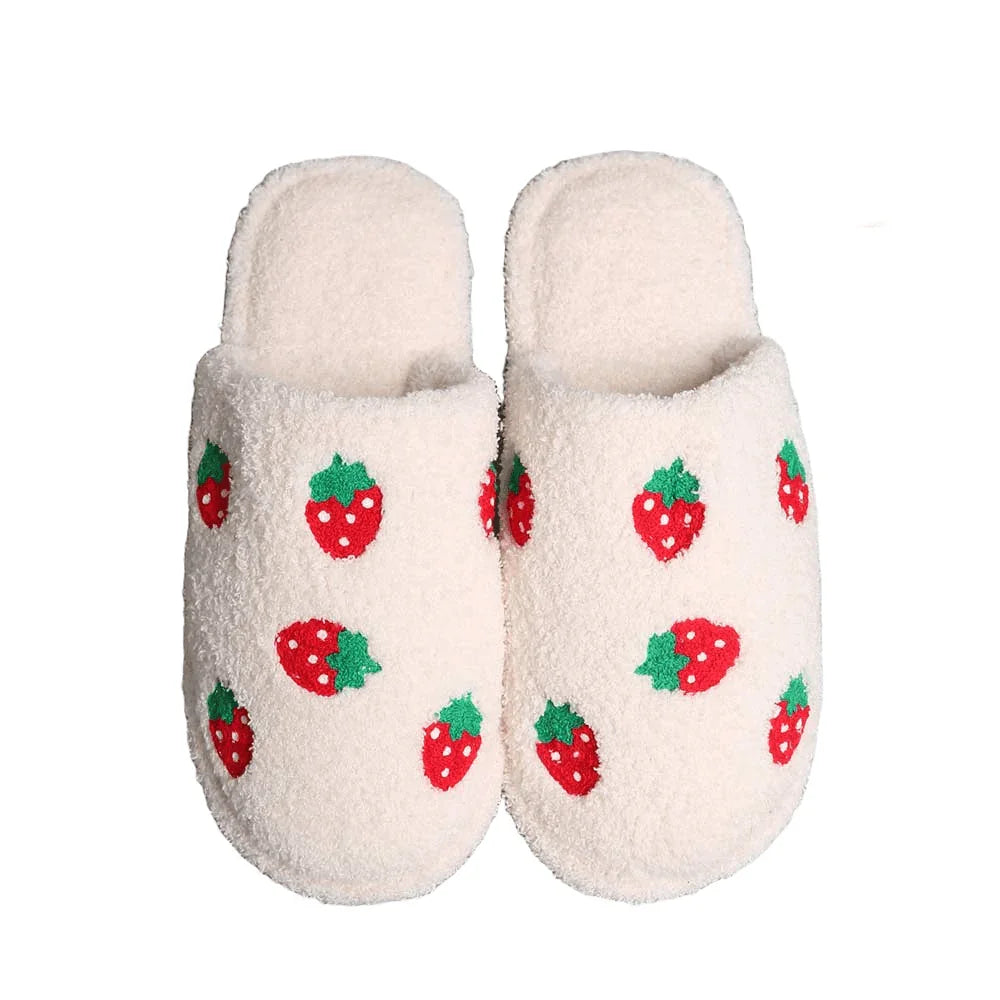 Red Strawberry Print Soft Home Indoor Floor Slippers - Jewelry Store by Erik Rayo