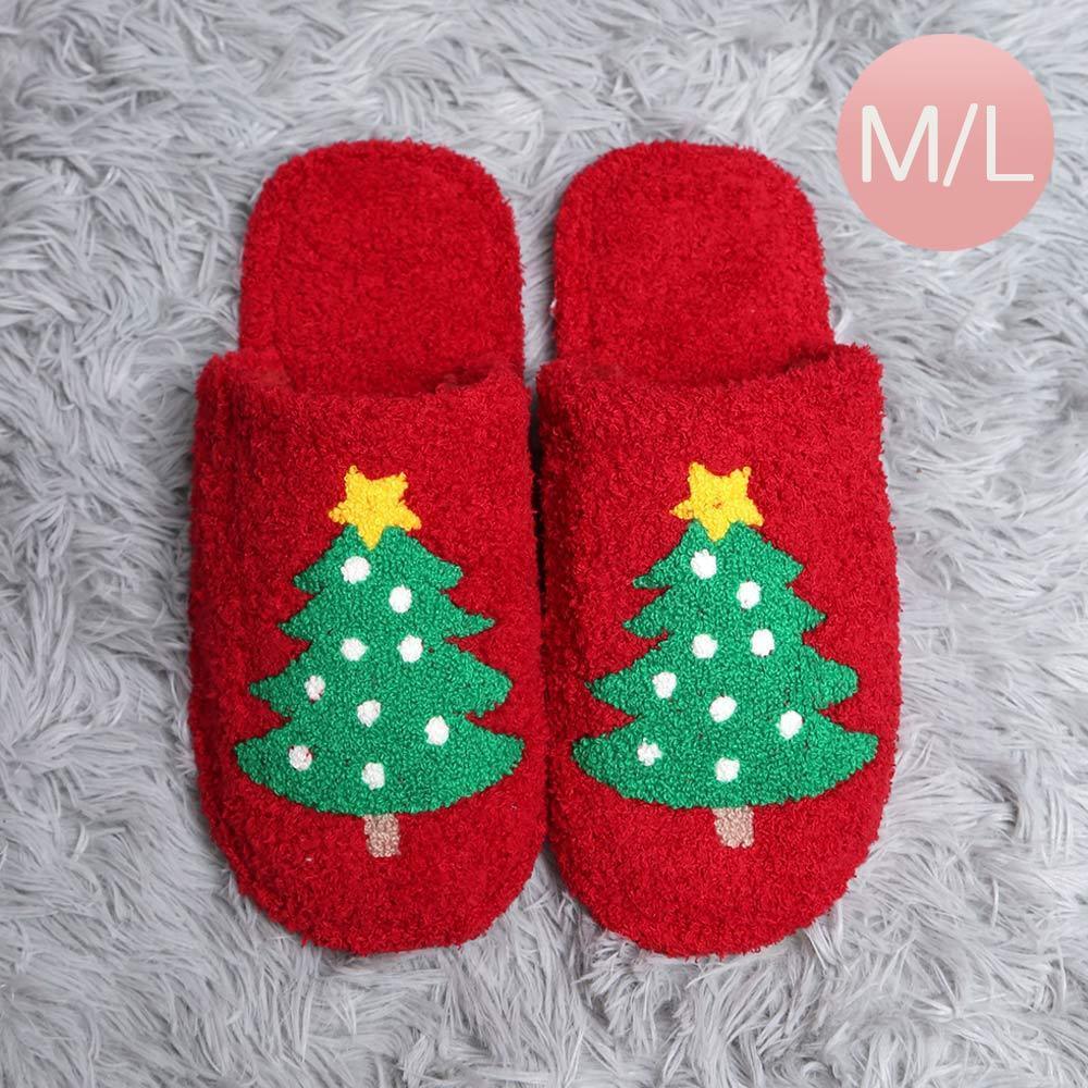 Red Christmas Tree Print Soft Home Indoor Floor Slippers - Jewelry Store by Erik Rayo