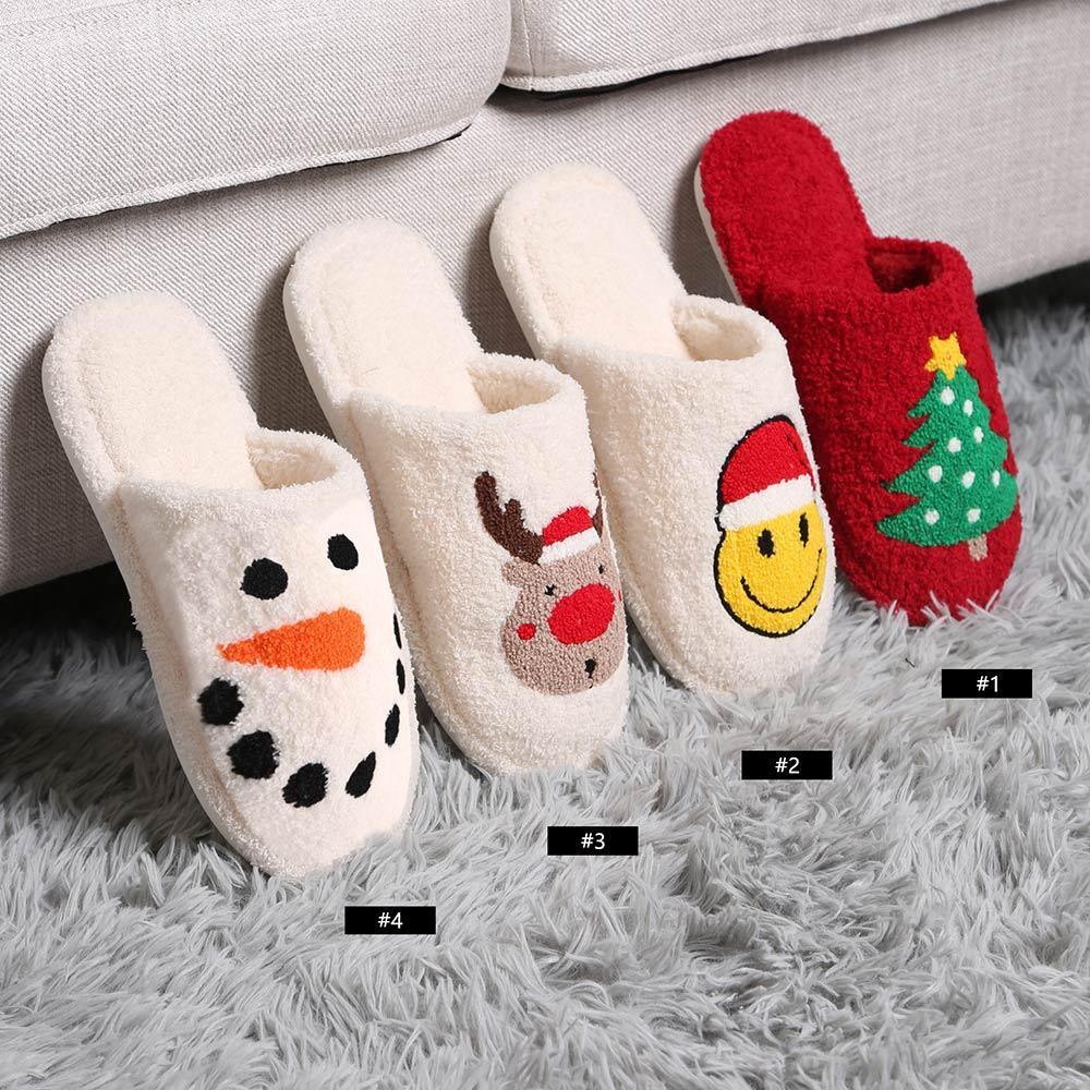 White Santa Hat Rudolph Print Soft Home Indoor Floor Slippers - Jewelry Store by Erik Rayo