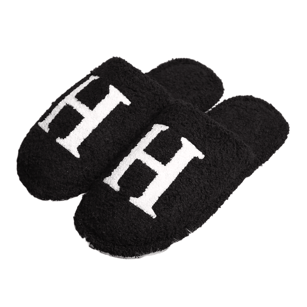 Black H Print Soft Home Indoor Floor Slippers