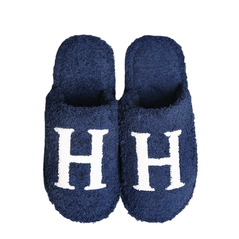 Navy Blue H Print Soft Home Indoor Floor Slippers