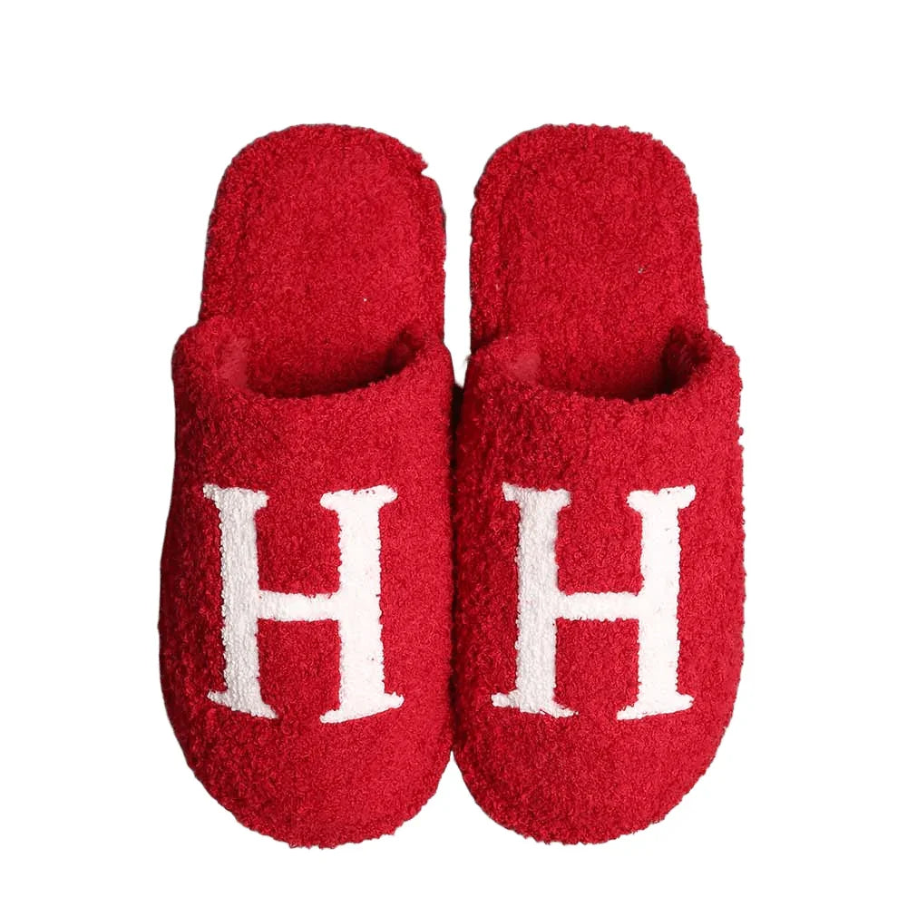 Red H Print Soft Home Indoor Floor Slippers - Jewelry Store by Erik Rayo