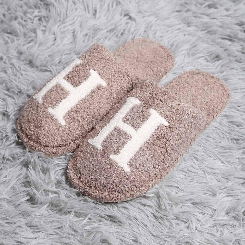 Beige H Print Soft Home Indoor Floor Slippers - Jewelry Store by Erik Rayo