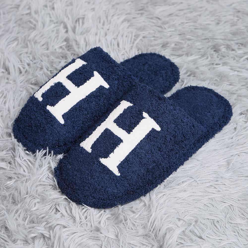 Navy Blue H Print Soft Home Indoor Floor Slippers - Jewelry Store by Erik Rayo