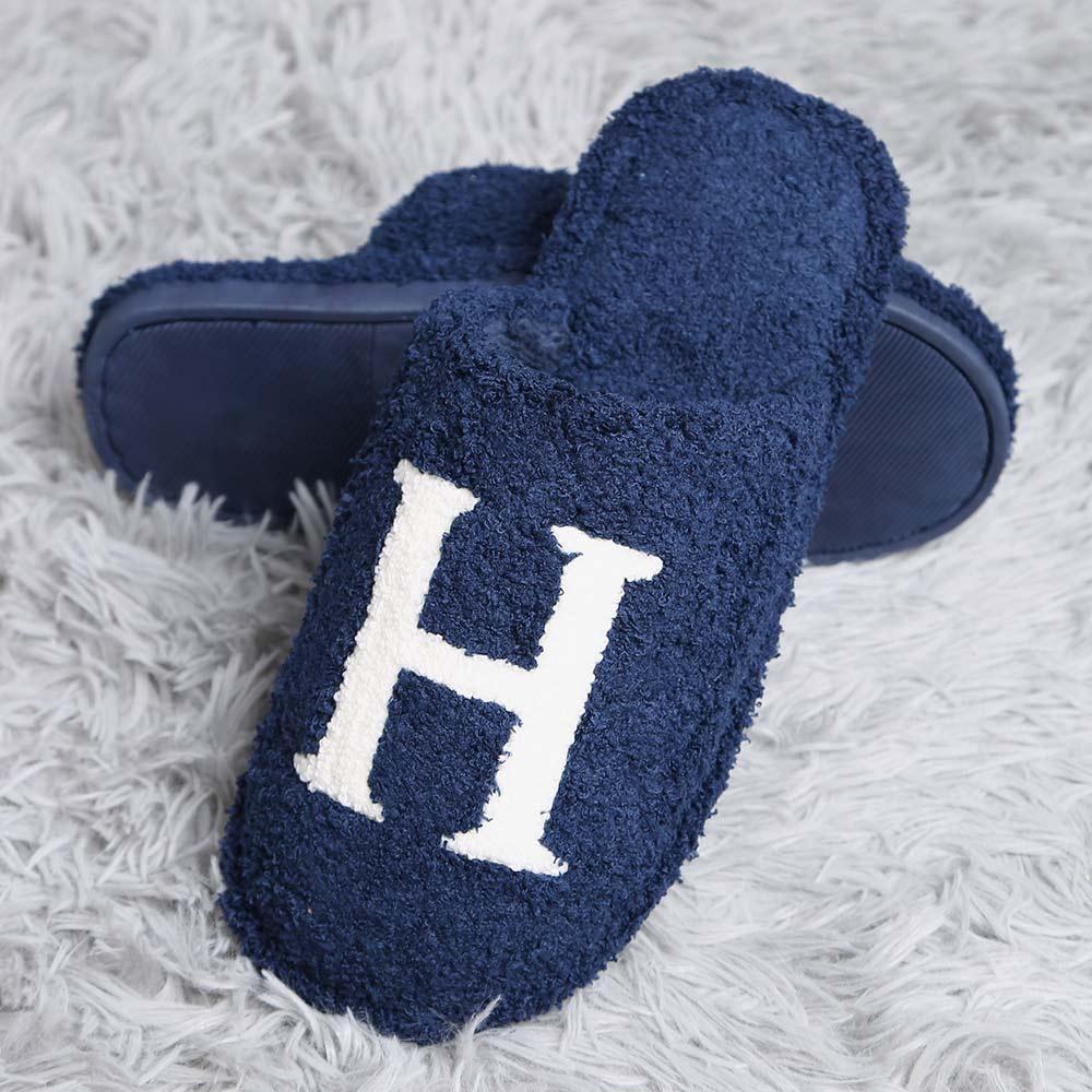 Navy Blue H Print Soft Home Indoor Floor Slippers - Jewelry Store by Erik Rayo