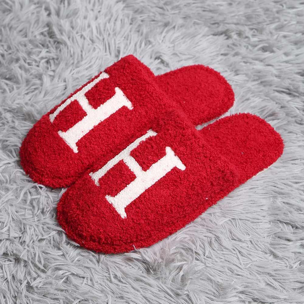 Red H Print Soft Home Indoor Floor Slippers - Jewelry Store by Erik Rayo