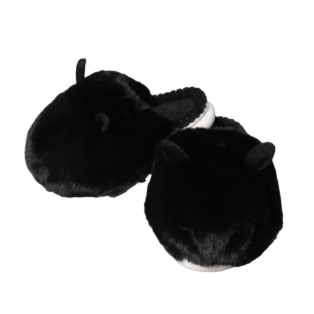 Black Fuzzy Faux Fur Bunny Soft Home Indoor Floor Slippers - Jewelry Store by Erik Rayo