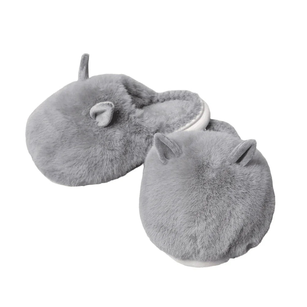 Gray Fuzzy Faux Fur Bunny Soft Home Indoor Floor Slippers - Jewelry Store by Erik Rayo