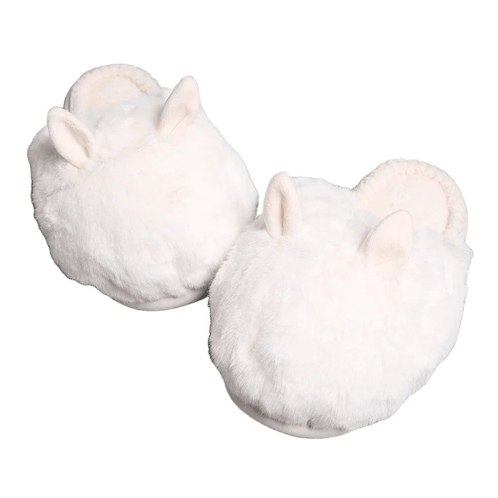 Ivory Fuzzy Faux Fur Bunny Soft Home Indoor Floor Slippers - Jewelry Store by Erik Rayo