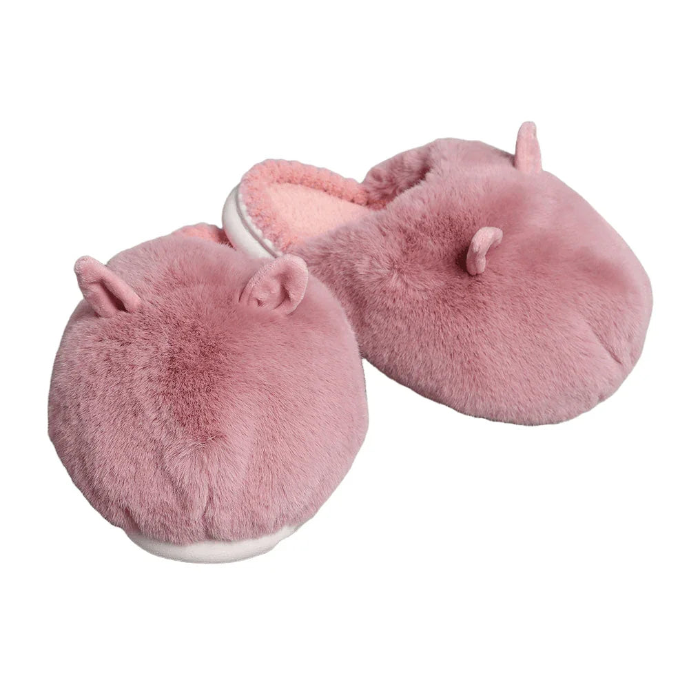 Pink Fuzzy Faux Fur Bunny Soft Home Indoor Floor Slippers - Jewelry Store by Erik Rayo