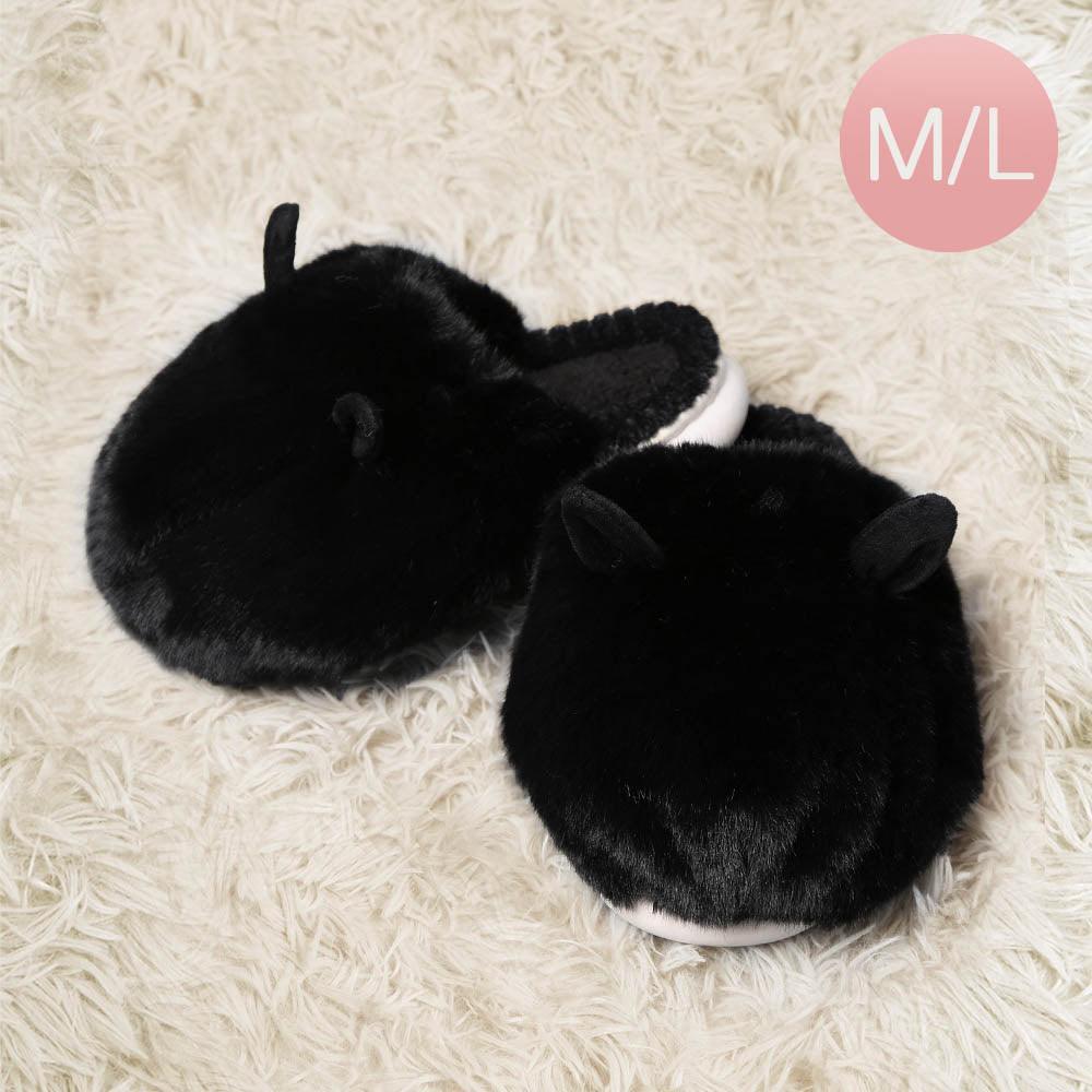 Black Fuzzy Faux Fur Bunny Soft Home Indoor Floor Slippers - Jewelry Store by Erik Rayo
