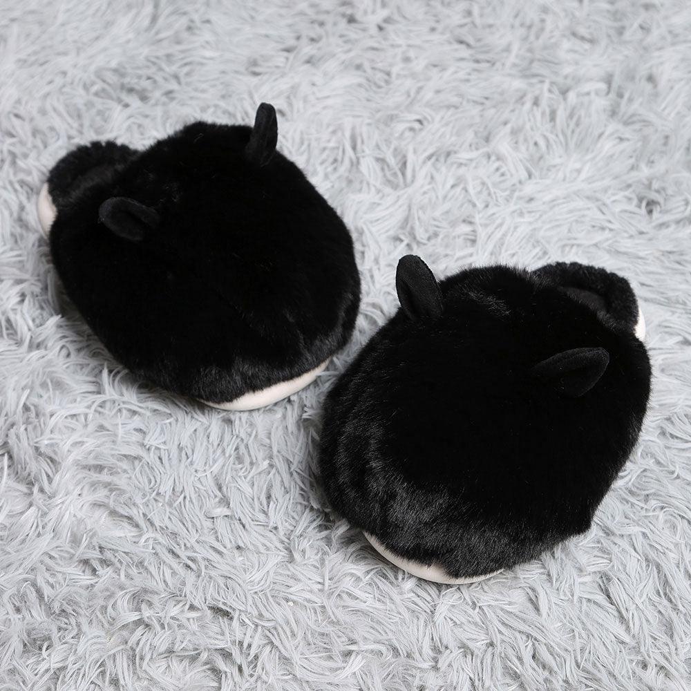 Black Fuzzy Faux Fur Bunny Soft Home Indoor Floor Slippers - Jewelry Store by Erik Rayo