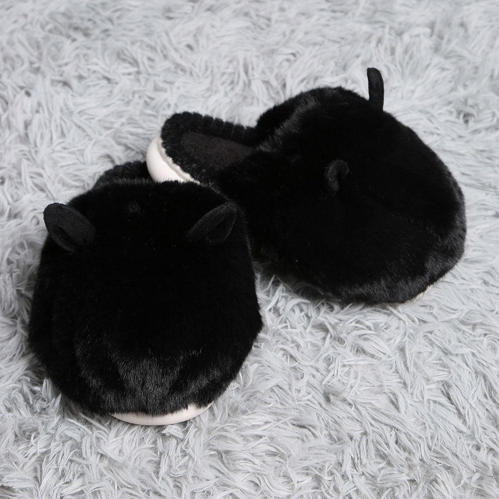 Black Fuzzy Faux Fur Bunny Soft Home Indoor Floor Slippers - Jewelry Store by Erik Rayo