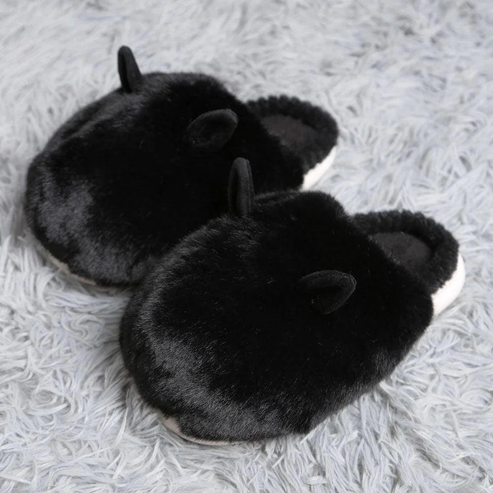 Black Fuzzy Faux Fur Bunny Soft Home Indoor Floor Slippers - Jewelry Store by Erik Rayo