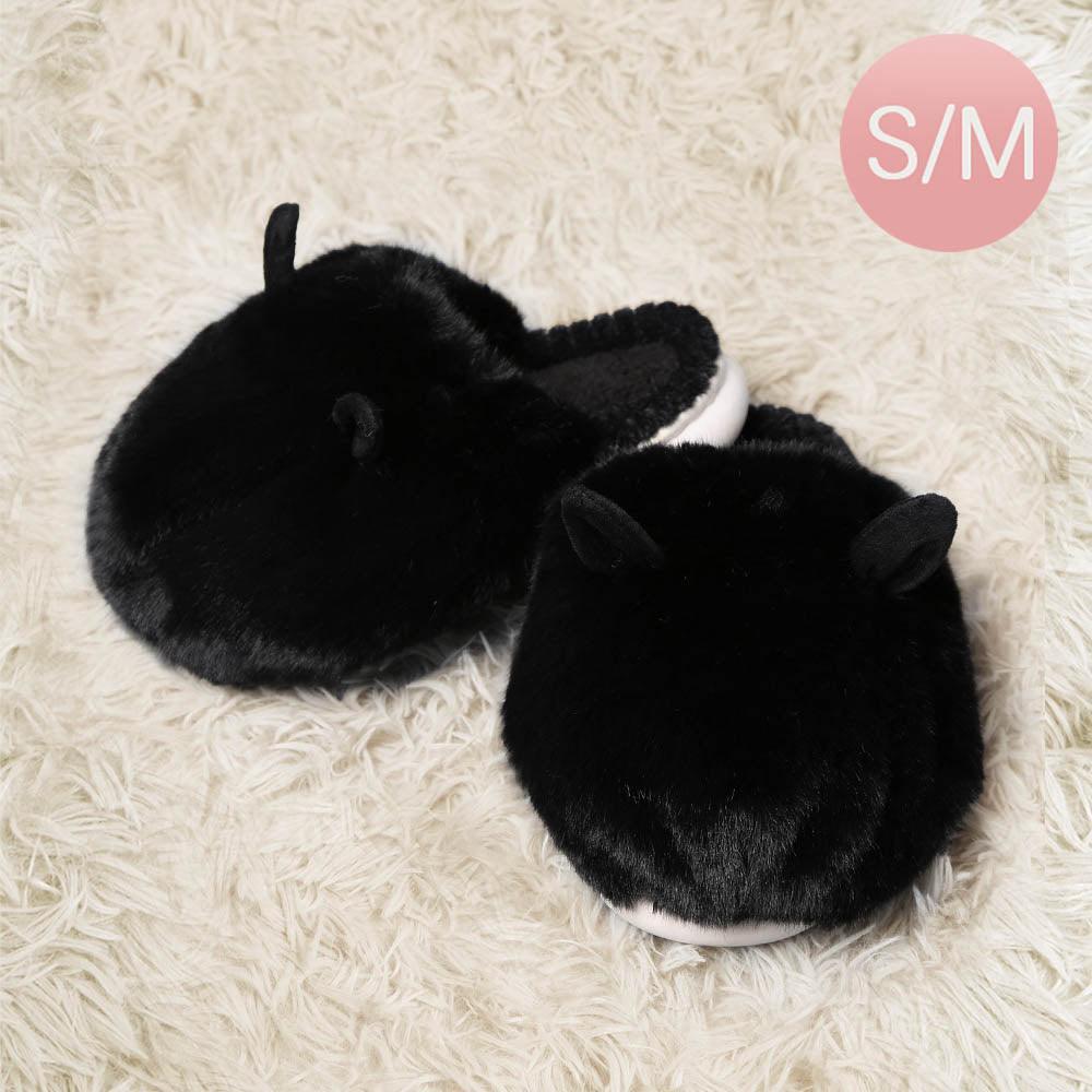 Black Fuzzy Faux Fur Bunny Soft Home Indoor Floor Slippers - Jewelry Store by Erik Rayo