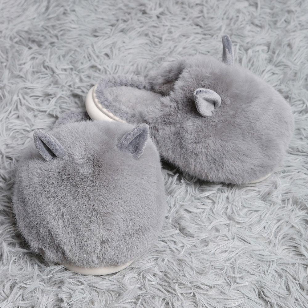 Gray Fuzzy Faux Fur Bunny Soft Home Indoor Floor Slippers - Jewelry Store by Erik Rayo