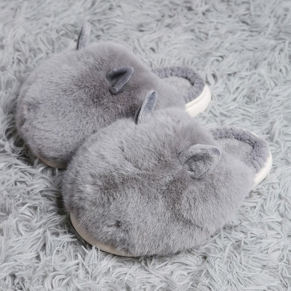 Gray Fuzzy Faux Fur Bunny Soft Home Indoor Floor Slippers - Jewelry Store by Erik Rayo