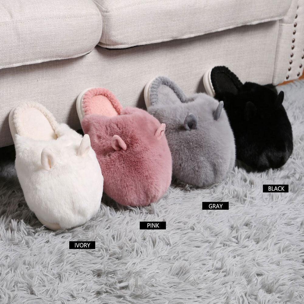 Gray Fuzzy Faux Fur Bunny Soft Home Indoor Floor Slippers - Jewelry Store by Erik Rayo