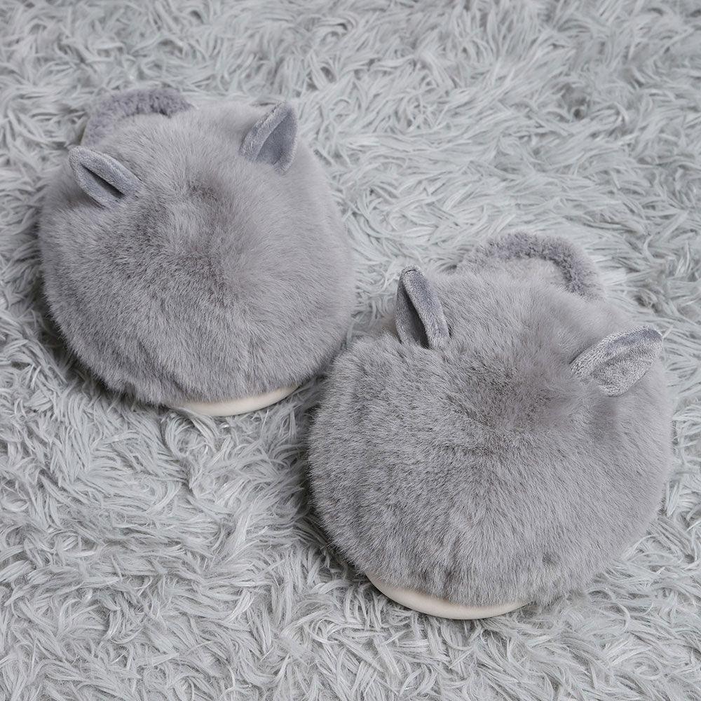 Gray Fuzzy Faux Fur Bunny Soft Home Indoor Floor Slippers - Jewelry Store by Erik Rayo