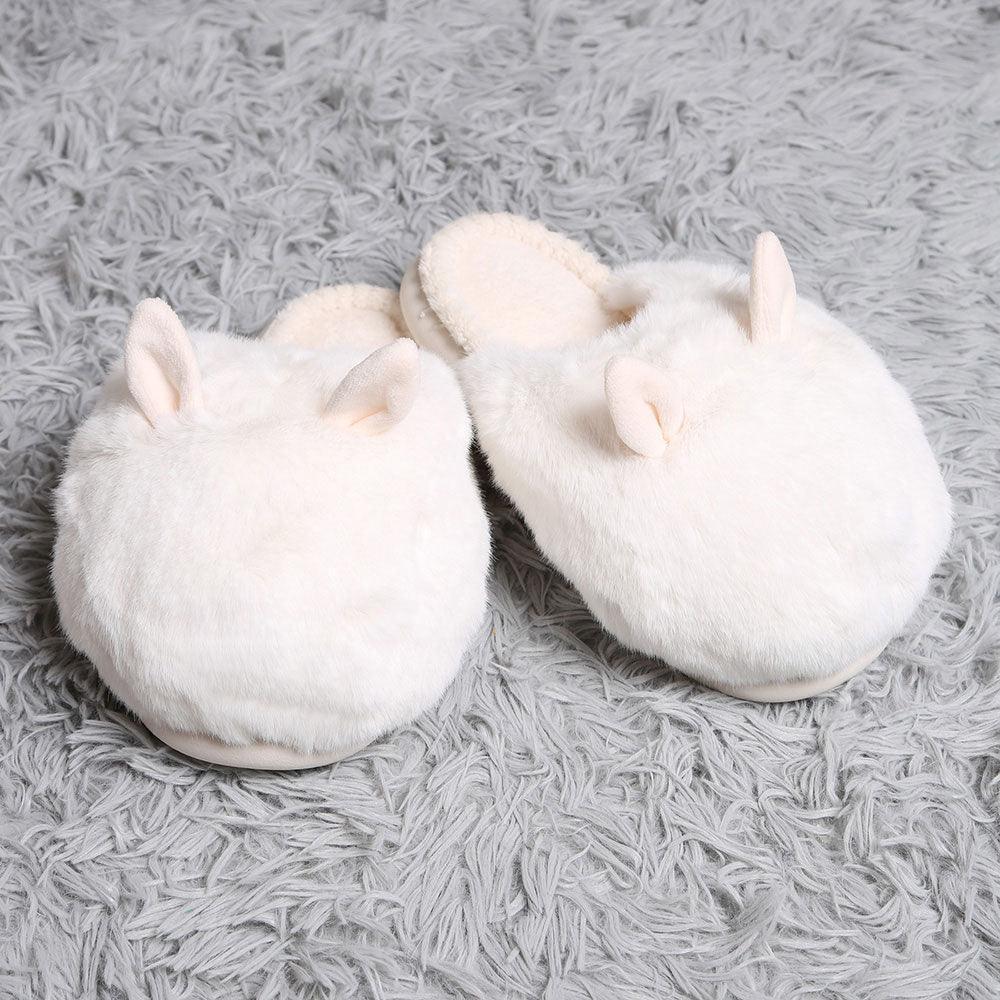 Ivory Fuzzy Faux Fur Bunny Soft Home Indoor Floor Slippers - Jewelry Store by Erik Rayo