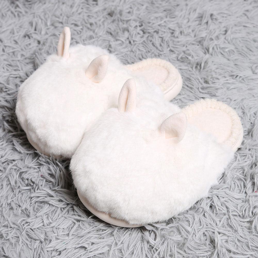 Ivory Fuzzy Faux Fur Bunny Soft Home Indoor Floor Slippers - Jewelry Store by Erik Rayo