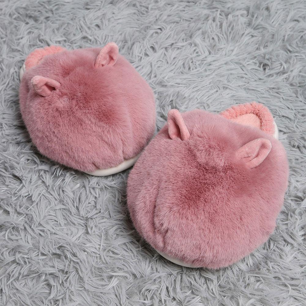 Pink Fuzzy Faux Fur Bunny Soft Home Indoor Floor Slippers - Jewelry Store by Erik Rayo