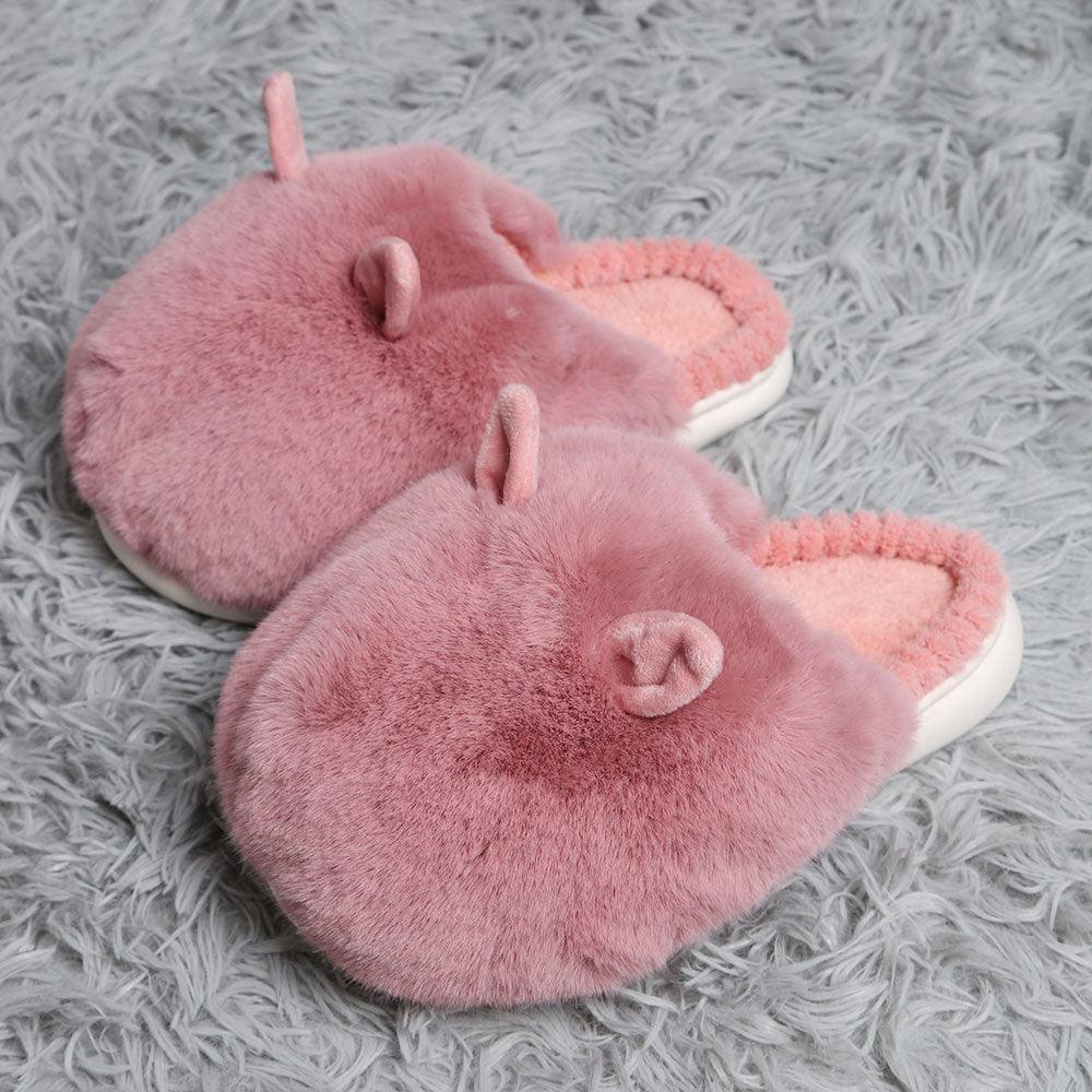 Pink Fuzzy Faux Fur Bunny Soft Home Indoor Floor Slippers - Jewelry Store by Erik Rayo