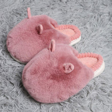 Load image into Gallery viewer, Pink Fuzzy Faux Fur Bunny Soft Home Indoor Floor Slippers
