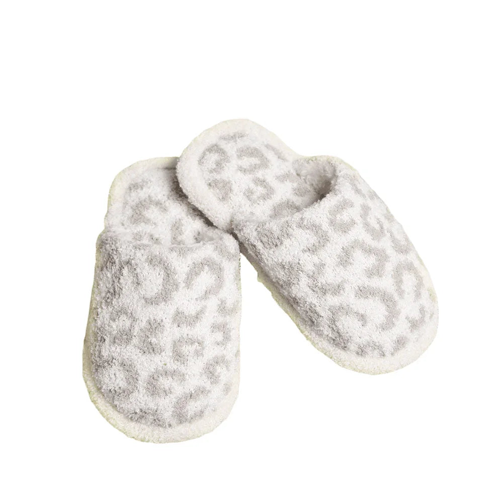 Gray Leopard Patterned Soft Home Indoor Floor Kids Slippers - Jewelry Store by Erik Rayo