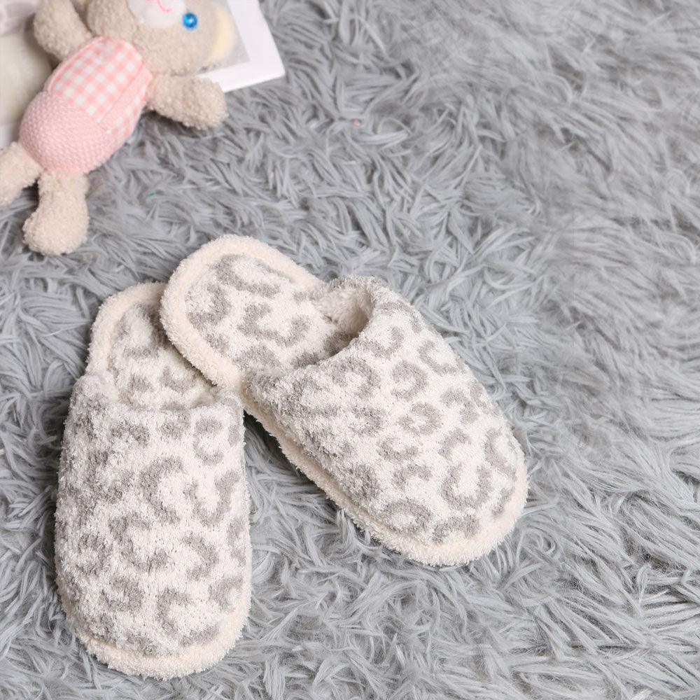 Gray Leopard Patterned Soft Home Indoor Floor Kids Slippers - Jewelry Store by Erik Rayo