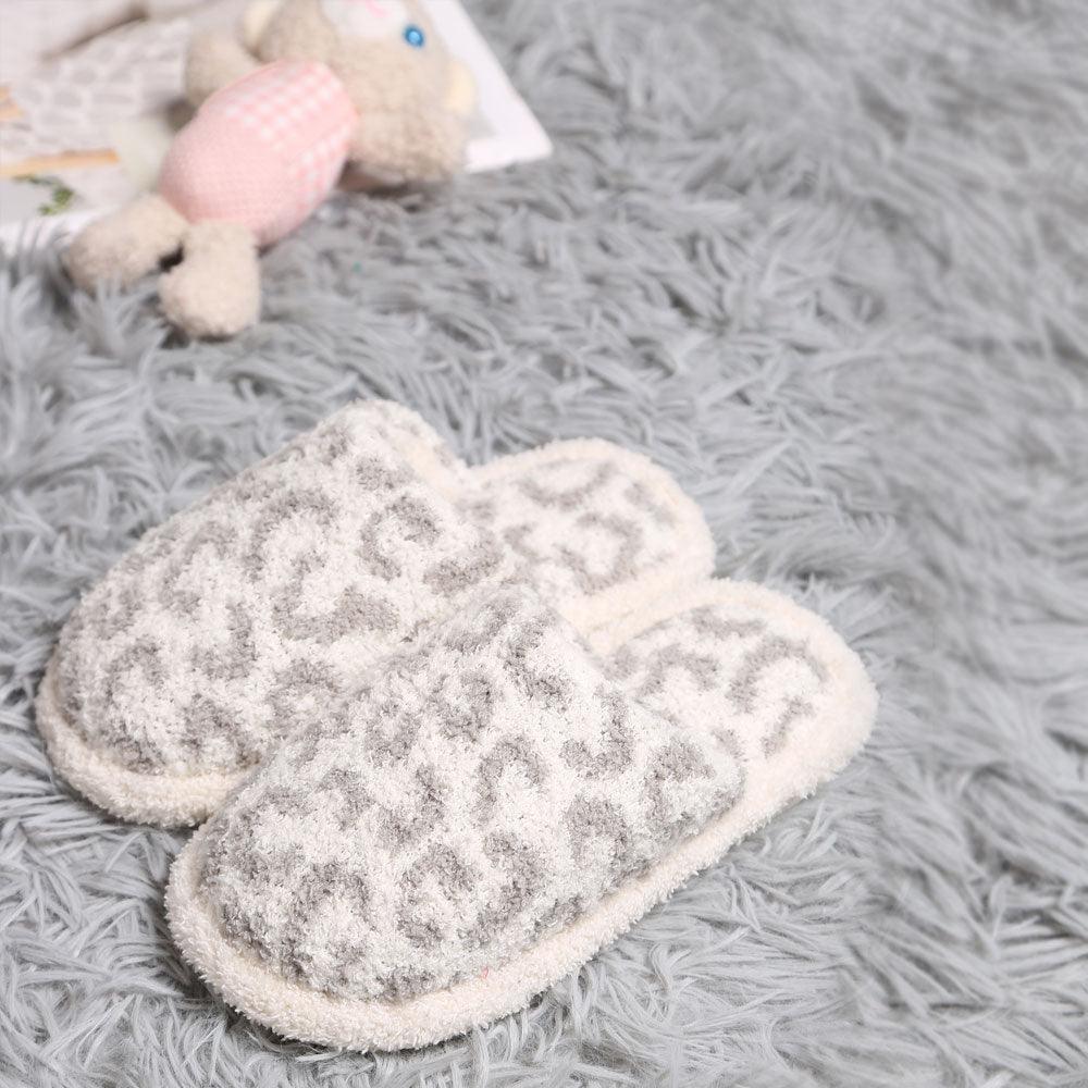 Gray Leopard Patterned Soft Home Indoor Floor Kids Slippers - Jewelry Store by Erik Rayo