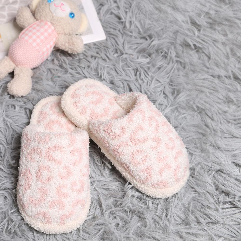 Pink Leopard Patterned Soft Home Indoor Floor Kids Slippers - Jewelry Store by Erik Rayo