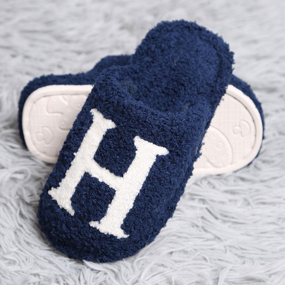Navy Blue H Print Soft Home Indoor Floor Kids Slippers - Jewelry Store by Erik Rayo